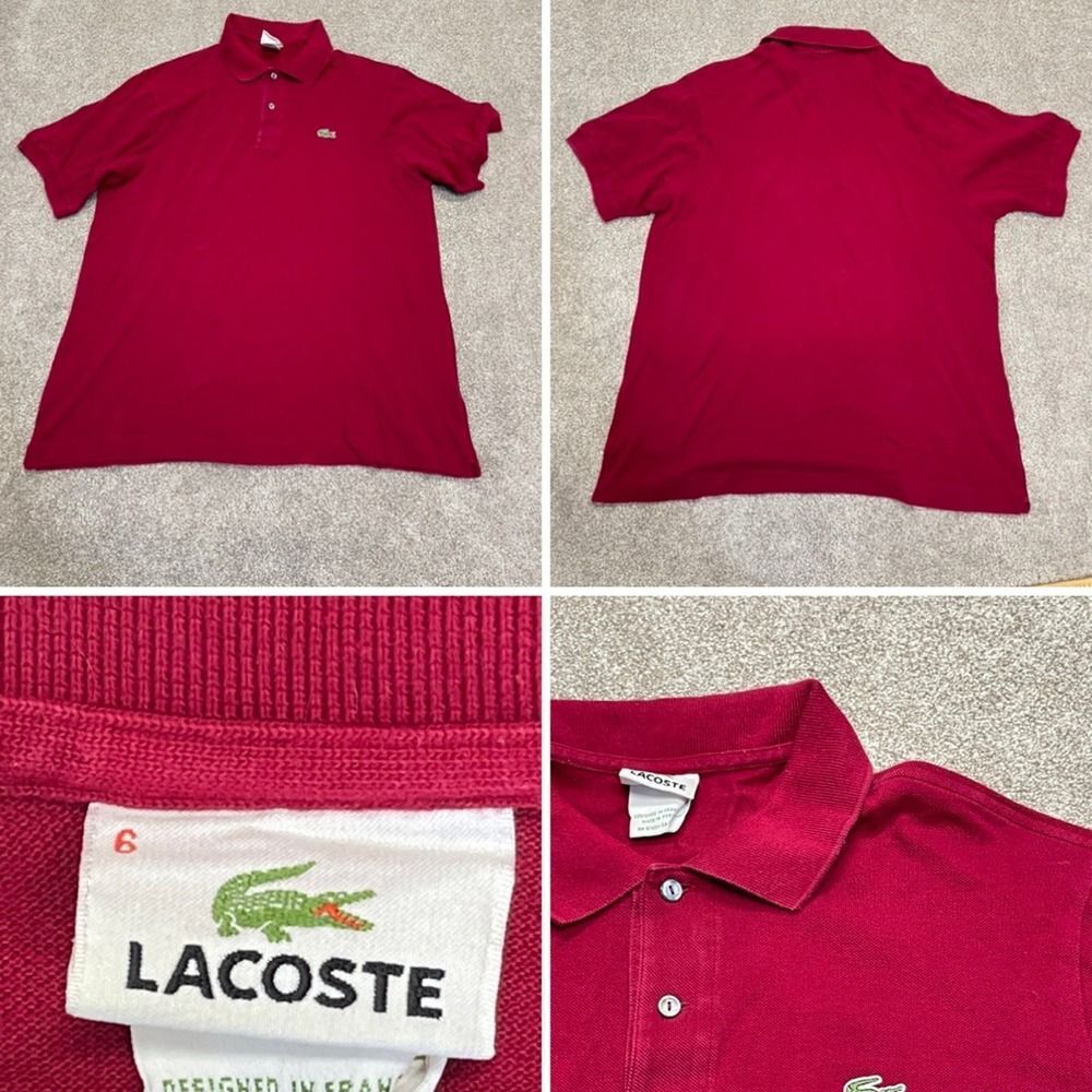 Lacoste mens polo shirt sz 6 red short sleeve shirt
